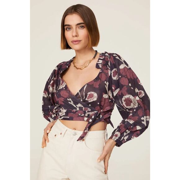 Cleobella Free People Valencia Wrap Top Purple Floral Boho NEW Womens Medium - Picture 1 of 8